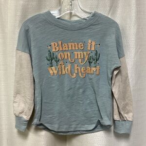 Kids Long Sleeve Shirt - Blue and Beige Wild Heart Design